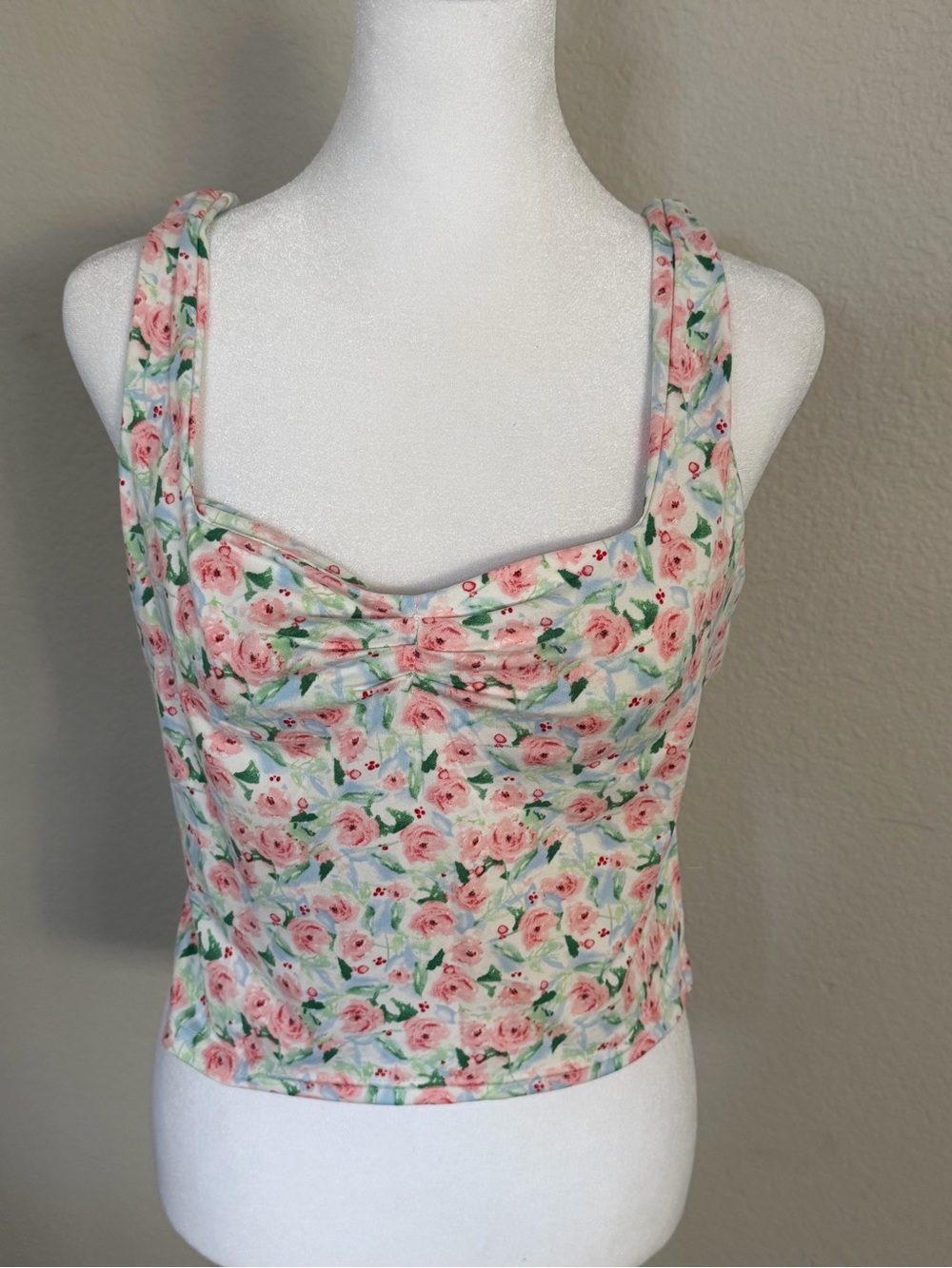 NWT Only Story Floral Sweetheart Tank Top - Pink Rose Print Medium